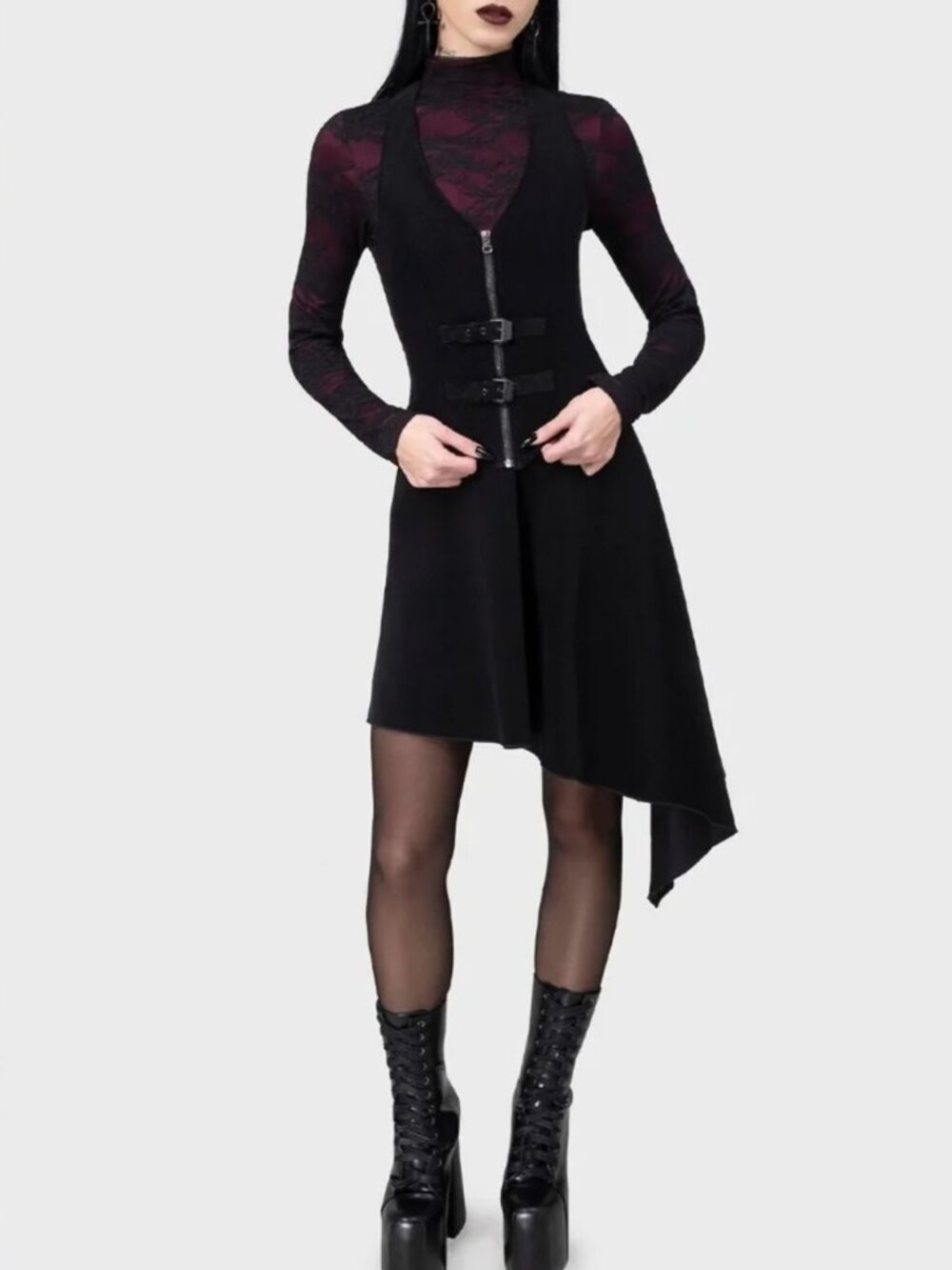 Killstar Nether Realm Black Corduroy Asymmetrical Skirt Goth Grunge Size L - NWT